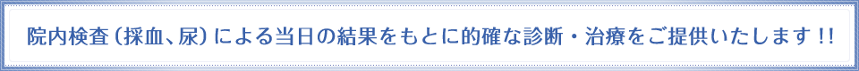 院内検査(採血、尿)による当日の結果をもとに的確な診断・治療をご提供いたします!!